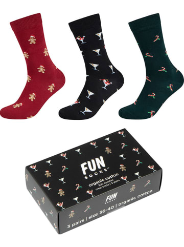 Fun Socks 3-delige set: sokken rood/donkerblauw