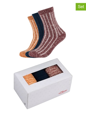 s.Oliver Skarpety (3 pary) w kolorze granatowo-bordowo-pomarańczowym
