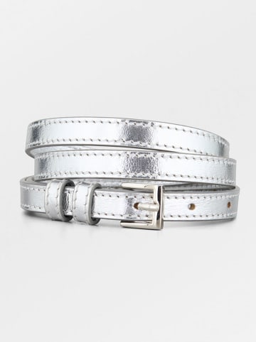 Becksöndergaard Skórzany pasek w kolorze srebrnym