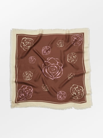 Becksöndergaard Jedwabna chusta "Rosedrop" w kolorze kremowo-brązowym - 65 x 65 cm