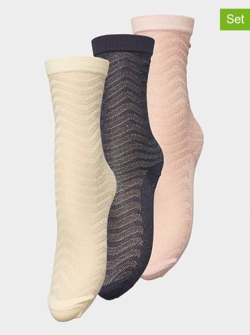 Becksöndergaard 3er-Set: Socken "Mina" in Beige/ Dunkelblau/ Rosa