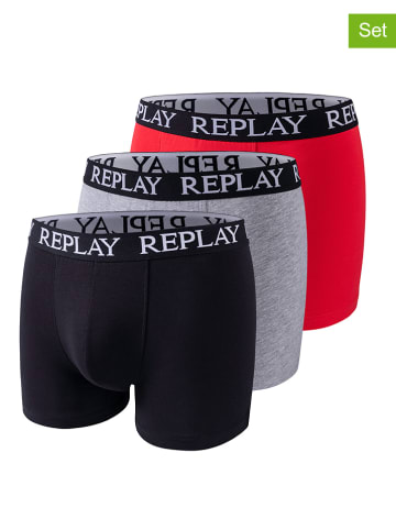 Replay Underwear 3er-Set: Boxershorts in Schwarz/ Grau/ Rot