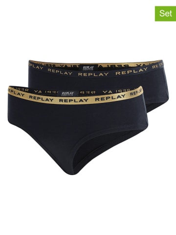 Replay Underwear Pełne figi (2 pary) w kolorze złoto-czarnym