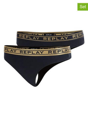 Replay Underwear 2er-Set: Strings in Schwarz/ Gold