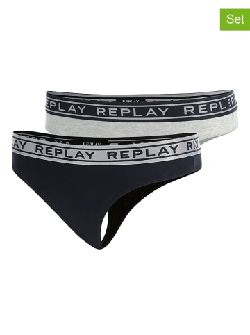 Replay Underwear 2er-Set: Strings in Schwarz/ Grau