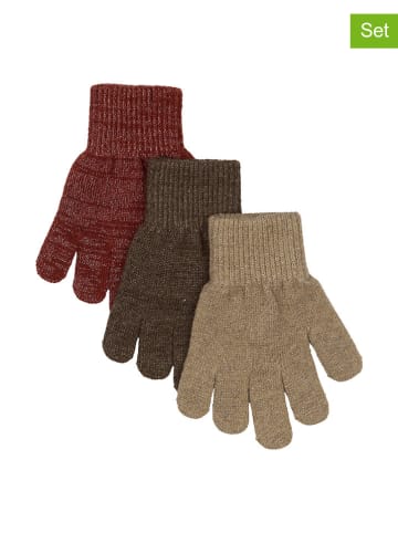 mikk-line 3er-Set: Handschuhe in Beige/ Braun/ Bordeaux