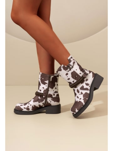 C'M Botki w kolorze brązowo-białym