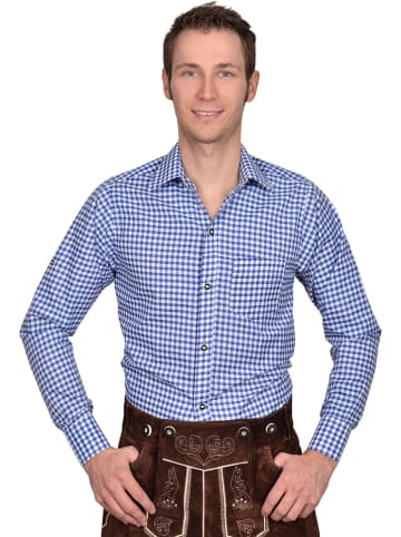 Edelnice Trachtenhemd in Blau/ Weiß