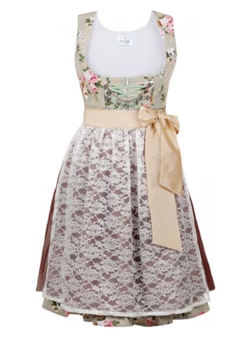 Edelnice Dirndl in Beige/ Hellbraun/ Weiß