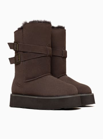 Gooce Skórzane kozaki zimowe "Huntspill Waterproof" w kolorze brązowym