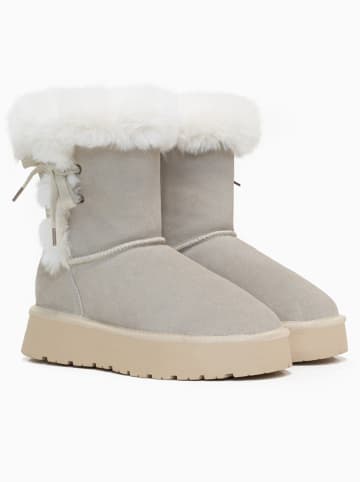 Gooce Leder-Winterstiefel "Alissa" in Hellgrau/ Weiß