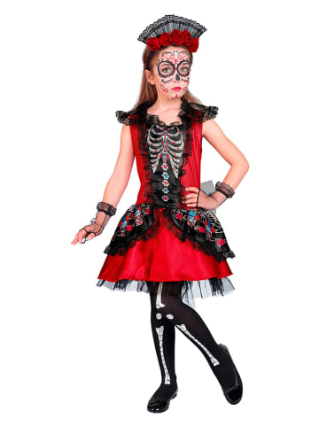 Carnival Party 3tlg. Kostüm "Mujer dia de los Muertos" in Rot/ Schwarz