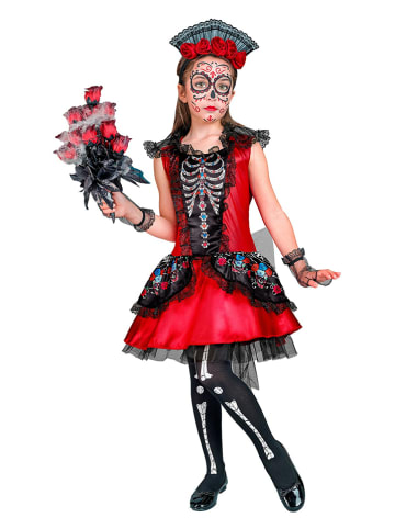 Carnival Party 3tlg. Kostüm "Mujer dia de los Muertos" in Rot/ Schwarz