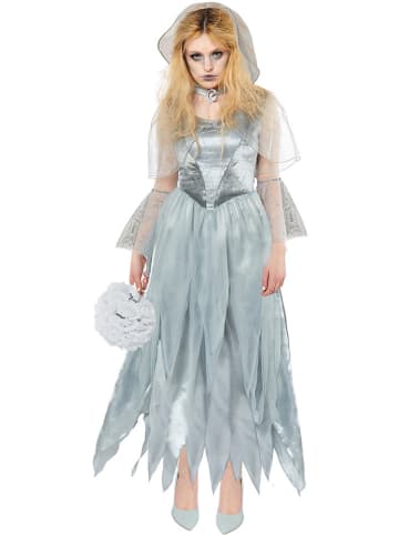 Carnival Party 2-delig kostuum "Zombiespookbruid" zilverkleurig