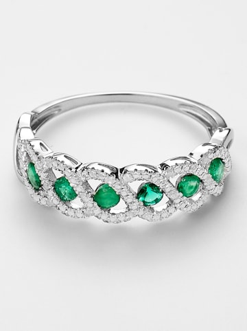 DIAMOND & CO Złoty pierścionek "Green Tarlac" z diamentami i szamaragdami