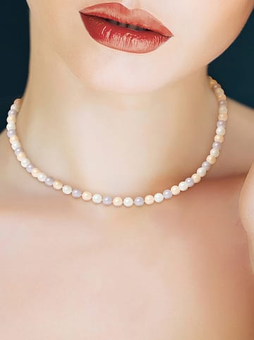 Mitzuko Parelketting wit/paars/abrikooskleurig - (L)42 cm