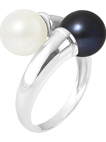 Mitzuko Zilveren ring met zoetwaterkweekparels wit/donkerblauw