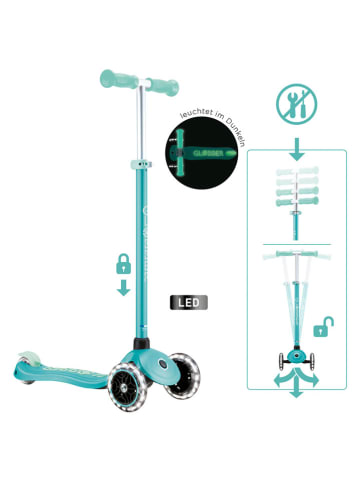 GLOBBER Scooter "Primo Plus Glow Lights" mit Leuchtrollen in Türkis - ab 3 Jahren