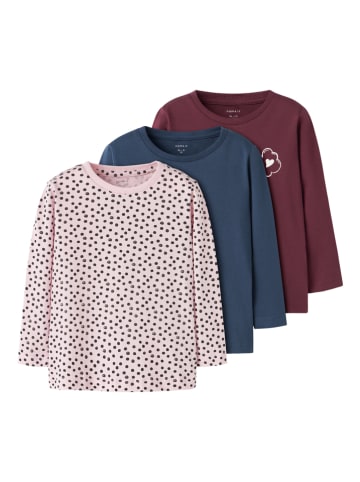 name it 2er-Set: Longsleeves "Nia" in Rosa/ Blau/ Rot