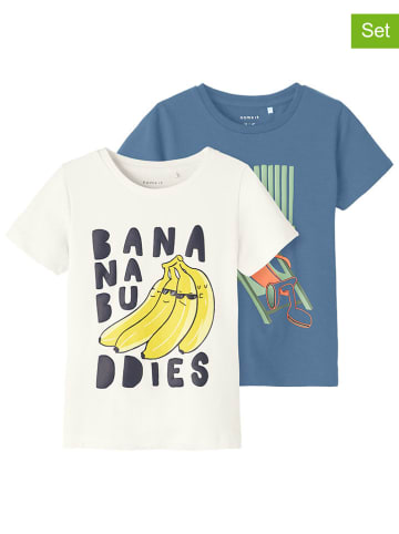 name it 2-delige set: shirts "Dean" blauw/wit