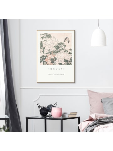 Orangewallz Ingelijste kunstdruk "Hokusai - Pink and red Peonies" - (B)50 x (H)70 cm