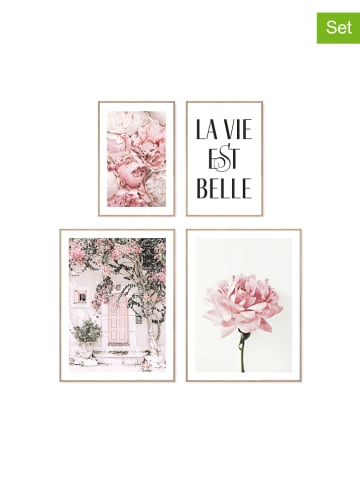 Orangewallz 4er-Set: Gerahmte Kunstdrucke "Pink romance"