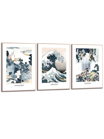 Orangewallz Druki artystyczne (3 szt.) "Hokusai Triptych" w ramce