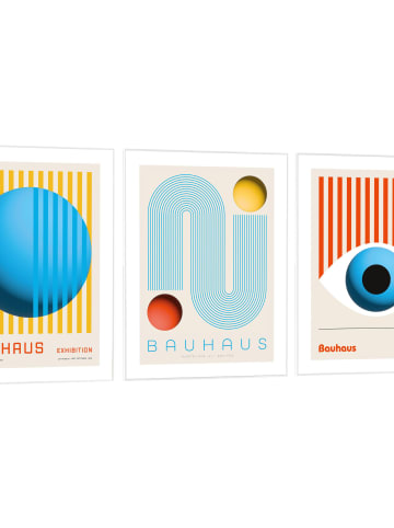 Orangewallz 3-Set: Gerahmte Kunstdrucke "Bauhaus - retro"