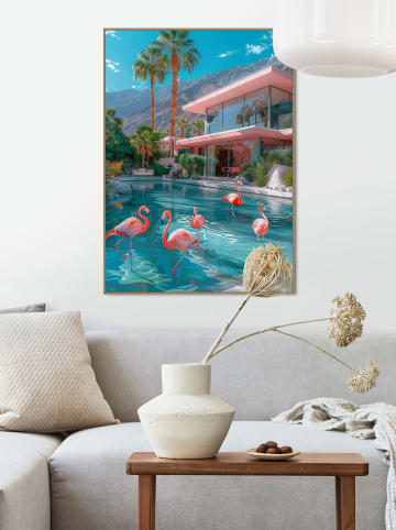 Orangewallz Ingelijste kunstdruk "Flamingo Pool Party" - (B)50 x (H)70 cm