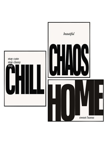 Orangewallz 3er-Set: Gerahmte Kunstdrucke "Chill Chaos Home"