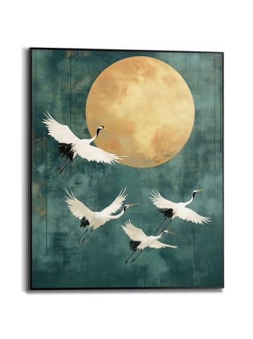 Orangewallz Ingelijste kunstdruk "Evening Cranes Green"