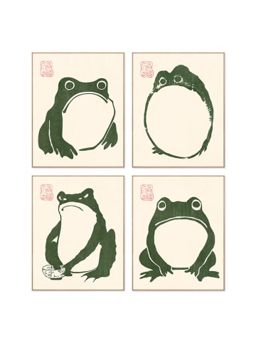 Orangewallz 4-delige set: ingelijste kunstdrukken ''Japanese Frog''