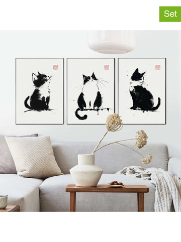Orangewallz 3-delige set: ingelijste kunstdrukken "Zen Cats"