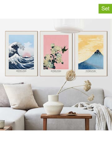 Orangewallz Druki artystyczne (3 szt.) "Waves, Peaks & Blossoms" w ramce