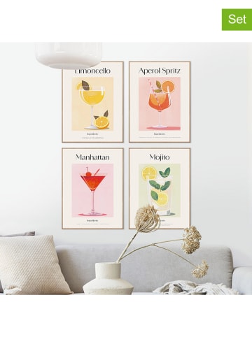 Orangewallz 4-delige set: ingelijste kunstdrukken "Cocktail Fresh"