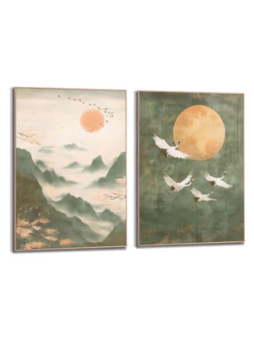 Orangewallz 2er-Set: Gerahmte Kunstdrucke "Botanical Japandi"