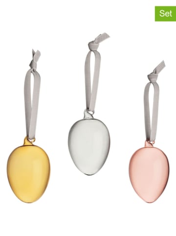 iittala 3er-Set: Dekohänger ''Egg'' in Rosa/ Grau/ Gelb - (L)6 cm