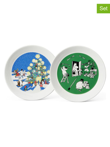 Moomin 2-delige set: dessertborden "Drawing & Christmas" groen/blauw - Ø 19 cm
