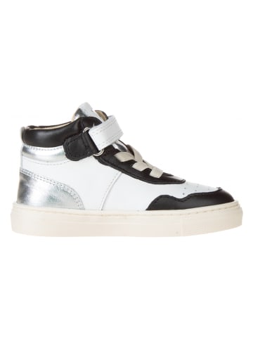 Primigi Leder-Sneakers in Weiß/ Schwarz/ Silber