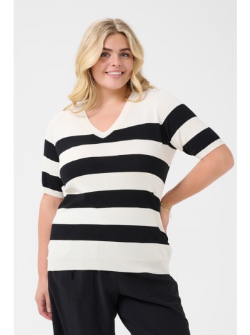 KAFFE curve Sweter w kolorze kremowo-czarnym