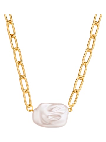 Yokoamii Pozłacany naszyjnik z perłą syntetyczną - dł. 45 cm