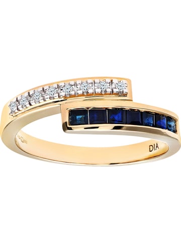 Diamant Exquis Złoty pierścionek z diamentami i szafirami