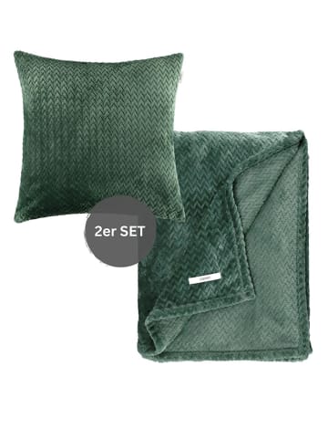 ESPRIT 2-delige set: plaid & kussenhoes "Comfy" groen