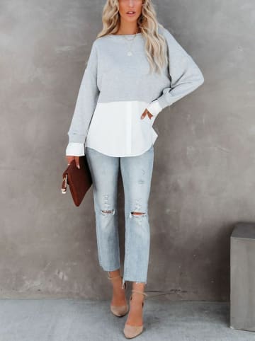 Milan Kiss Pullover in Hellgrau/ Weiß