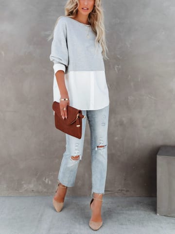 Milan Kiss Pullover in Hellgrau/ Weiß