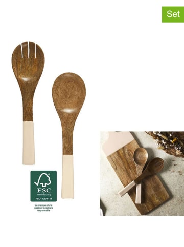 Ethnical Life Sztućce sałatkowe (2 szt.) w kolorze brązowo-beżowym - dł. 30 cm