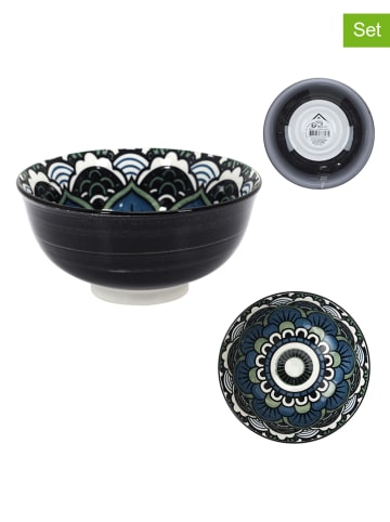 Ethnical Life 12-delige set: kommen "Mandala" zwart/blauw - Ø 13 cm