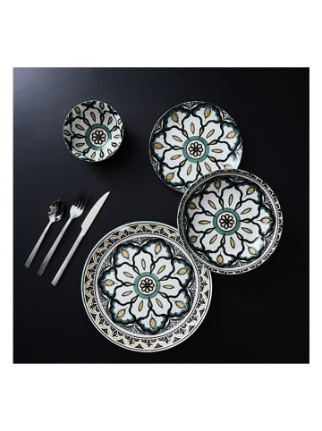 every ware 6er-Set: Dessertteller "Mandala" in Weiß/ Grün/ Schwarz - Ø 19 cm