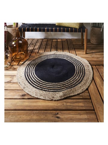 Ethnical Life Jute-Teppich in Beige/ Schwarz - Ø 90 cm
