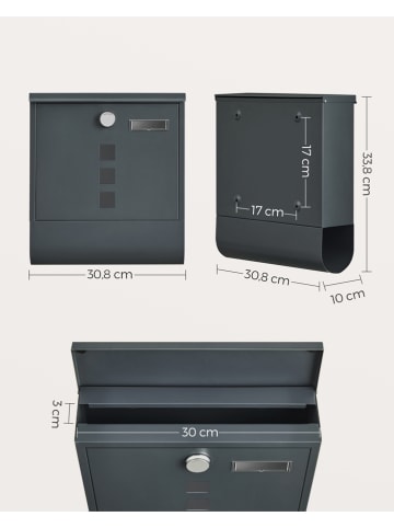 Songmics Briefkasten in Grau - (B)30,8 x (H)33,8 x (T)10 cm